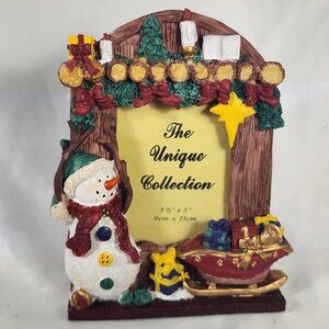 The Unique Collection Snowman Sleigh Presents Wood Mantel 3.5"x5" Picture Frame